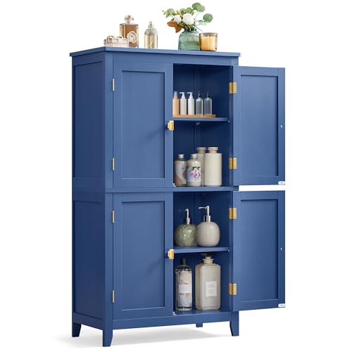 Image of VASAGLE Floor Storage Cabinet, Freestanding Unit, 4 Doors | Adjustable Shelves, 11.8 x 23.6 x 43.3 Inches, for Entryway, Bathroom, Harbor Blue, UBBC552Q01
