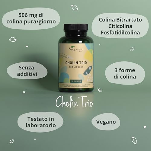 Colina Trio | Bitartrato + Citicolina + Fosfatidilcolina | per Fegato e Metabolismo | Certificato in Laboratorio | Vegano e Senza Additivi | Vegavero® - 2