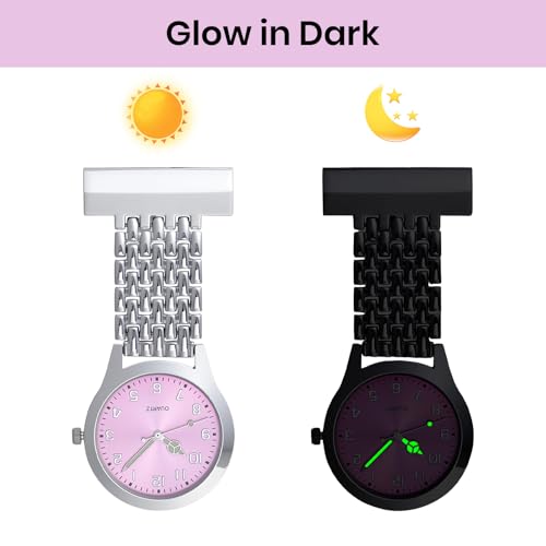 Montre gousset d'infirmière à quartz en acier inoxydable pour homme et femme - Montre de poche phosphorescente facile à lire - Montre d'infirmière élégante avec broche - Convient pour les médecins et – vue 4