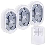 Set of 3 LED Battery-Operated LED Under Cabinet Lighting Kit,1.5W Daylight LED Tap Lights, Wireless Remote Control LED Puck Lights w/Magnetic for Closets/Cabinet/Storage/Attics Lighting