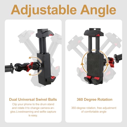image for RANMING Drum Set Phone Holder Adjustable Angle Phone Clamp Drum Phones