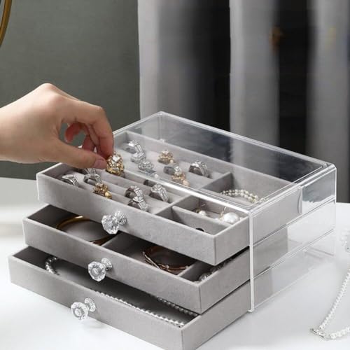 Boîte d'organisateurs de bijoux 3 couches et présentoir bagues