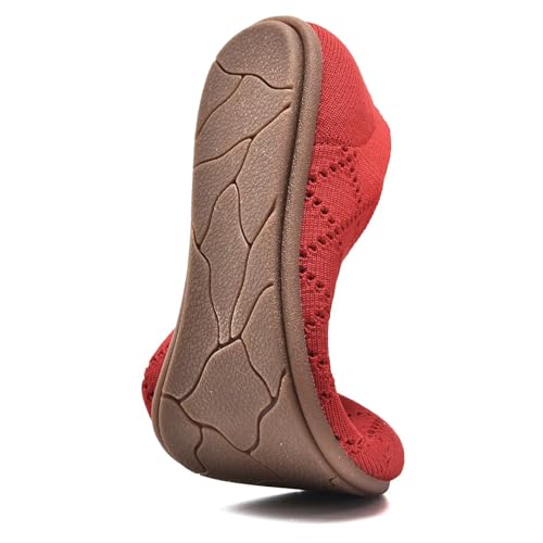 Image of poemlady Women's Ballet Flat Shoes Dress Shoes Knit Round Toe Slip On Ballerina Walking Flats Shoes for Woman Low Wedge Casual
