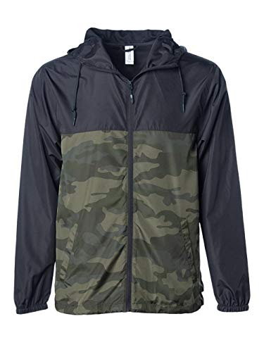 Independent Trading Co.. - Light Weight Windbreaker Zip Jacket - EXP54LWZ - M - Black/Forest Camo2