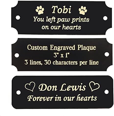 3" W x 1" H | Custom Engraved Brass Name Plates with Adhesive, Made in USA, Personalized Memorial Plaque for Pet Urn, Flag Case, Picture Frame, Art Tag (3" x 1", Black Brass (Gold Lettering))
