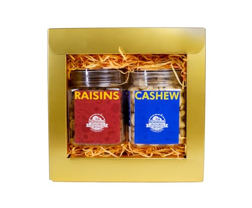 Image of Nature's Blend Essential Dry Fruits - Pack of 2 (Cashew, Raisins) (Soft Top, Medium Jar, Festive)