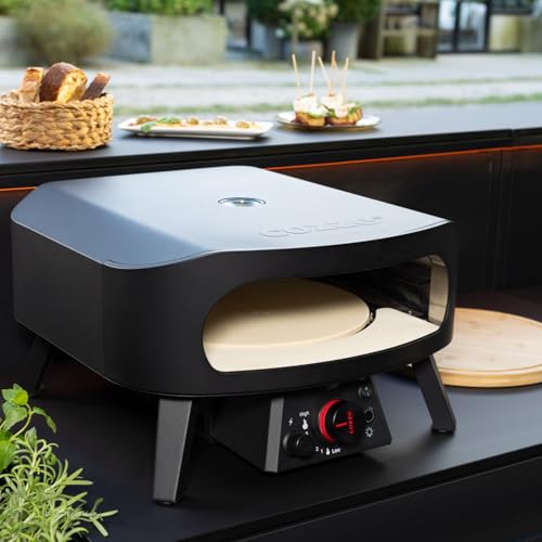 Cozze® 13 Pizzaofen Gas Schwarze Edition mit rotierender Pizzastein Ø34,5 cm - 600°C, Pizza in 2 Minuten