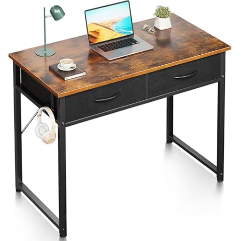 ODK Small Desk with Fabric Drawers- for Bedroom, Vanity Desk with Storage, Home Office Computer Desk for Small Spaces, 32 Inch Modern Work Writing Study Table, Vintage Cover
