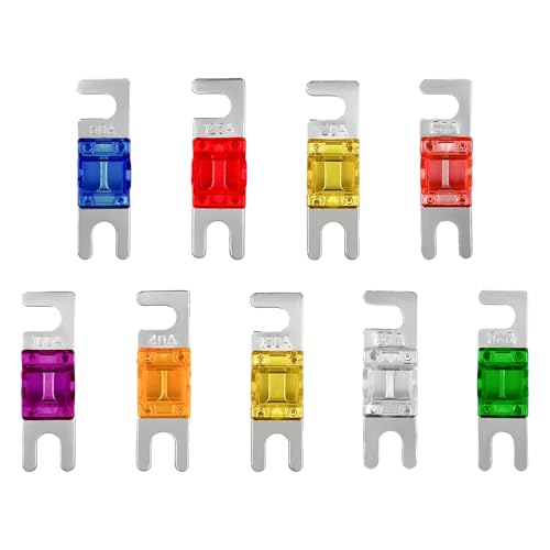 Suvnie 9 PCS Mini ANL Fuse for Car, Multipack Plated ANL Blade Fuse Set, 20A 30A 40A 50A 60A 80A 100A 125A 150A Fuse Replacement for Automotive Marine Audio Video Electronic System