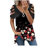 Yacyrtt Pullover Women Automne Décolleté Coton Pullover Zippé Imprimer Doux Manche épaule dénudé Blouse Femme Classique Outdoor Cintré Fluide Rouge