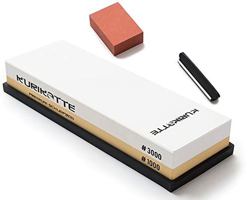 XXL Wetzstein Set - extra großer Messer Schleifstein (Körnung 1000/3000) inklusive Winkelhilfe, Reinigungsstein, Silikonhalter