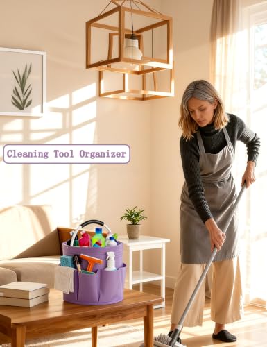 Image of Cleaning Caddy with Handle, for Cleaning Supplies Organizer Bucket | Foldable Storage Tote with 6 Pockets,17L Large Capacity Basket for Household Organizer,Laundry Room,Bathroom & Home
