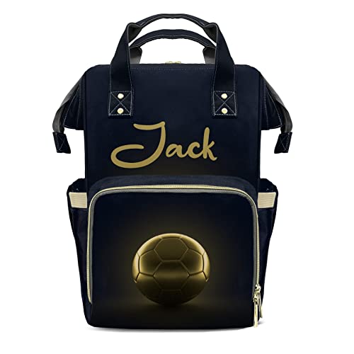 Personalized Diaper Bags Gold Soccer Football Backpack with Name Mommy Nursing Bags Gifts for Mom Dad