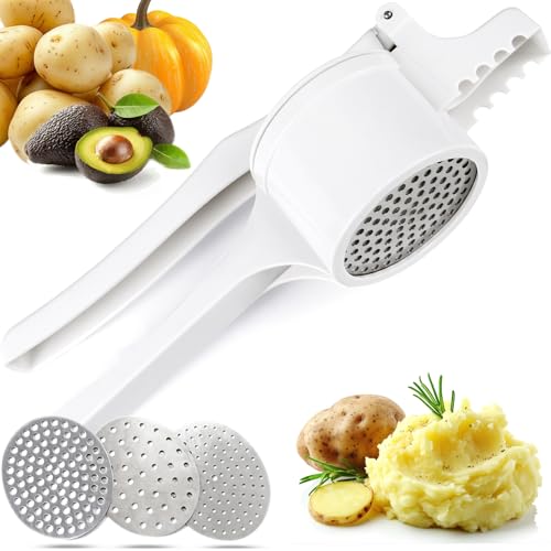 Image of GLADICER Potato Ricer and Masher with 3 Interchangeable Discs, Stainless Steel Discs, Large Capacity Potato Masher Kitchen Tool Labor-saving Handle Great for Baby Food and juices