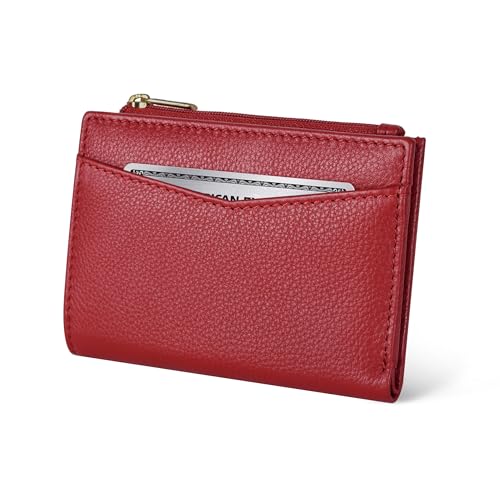 Oak Leathers Cartera de cuero para mujer, monedero pequeño RFID para tarjetas de crédito y soporte de identificación para damas, regalo para mujeres, carteras plegables, Rojo napa, S, Moderno