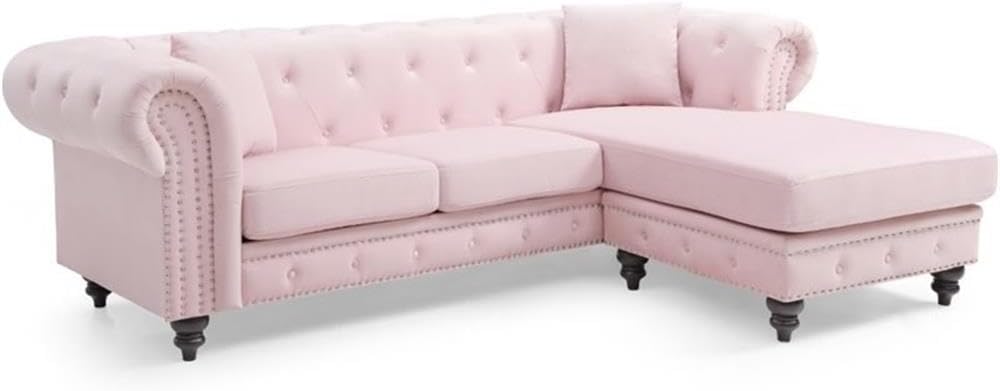 Glory Furniture Nola Velvet Sofa Chaise in Navy Blue