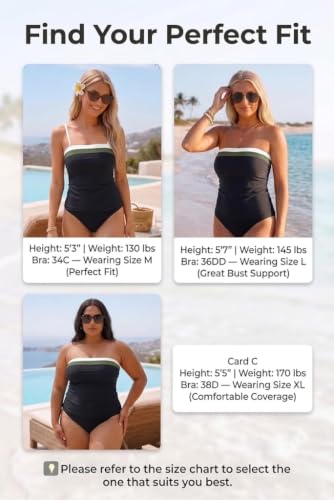 Image of Daci Bandeau Tankini Swimsuits for Women - Two Piece Ruched Tummy Control Bathing Suit Strapless Swimwear with Bottom