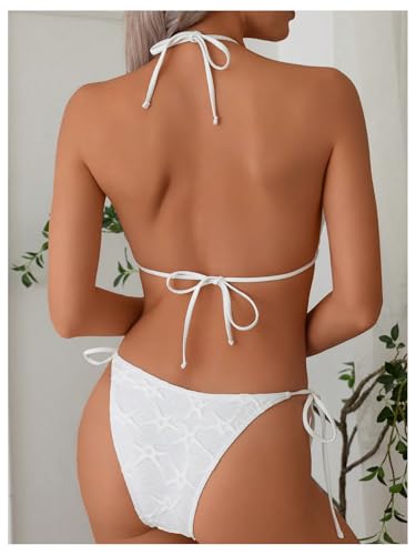 Bikini 2 pièces blanc texturé anti-marques de bronzage avec haut triangle et string m - 2