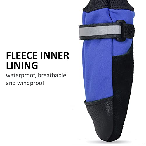 Muttluks Original Fleece-Lined Dog Boots – Warm, Cozy Socks For Dogs, Puppies – Stretchy, Adjustable Pet Booties – Leather Soles, Reflective Straps – 4 Pack – Blue, Small #TOP3