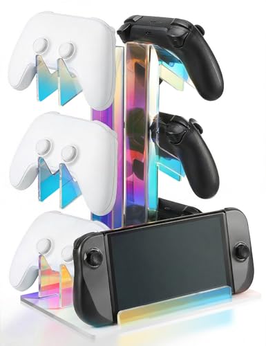 Soporte acrílico iridiscente para mando de videojuegos, base blanca