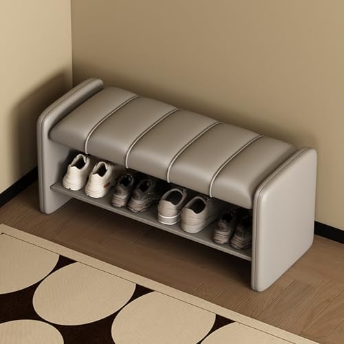 Étagère à chaussures avec banc de rangement rembourré gris pour gagner de la place
