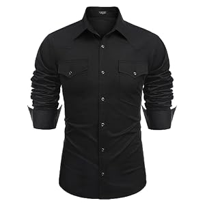 COOFANDY Men’s Western Cowboy Shirts Long Sleeve Cotton Casual Button Down Work Shirt with Pockets