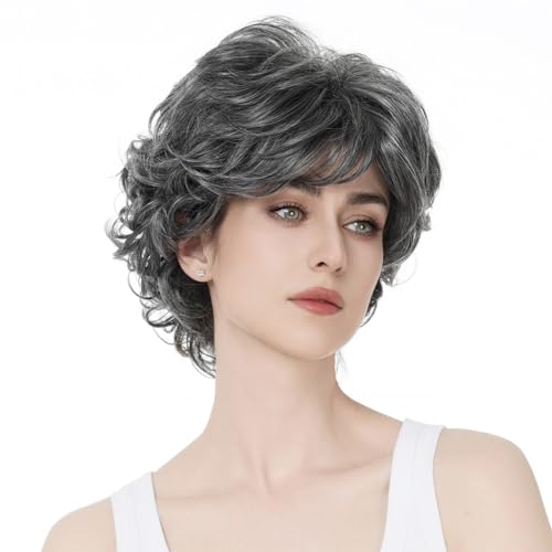 Aimole Short Curly Synthetic Wigs Full Capless Hair Women's Thick Wig for Everyday Grey Hair Wigs - Thumbnail 5