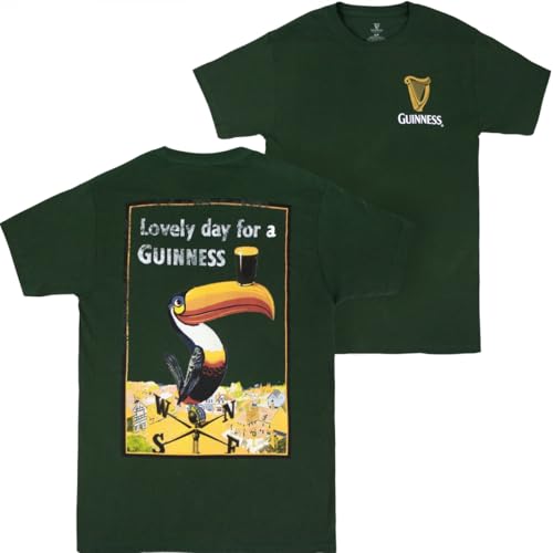 Guinness - Lovely Day for a Guinness Toucan Front and Back T-Shirt (US, Alpha, Large, Regular, Regular, Green)