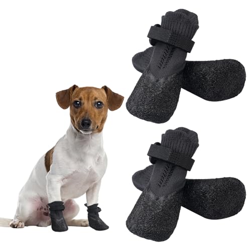 4 Pcs Calzini Antiscivolo per Cani, Scarpe per Cani Piccola Taglia, Scarpette per Cani Impermeabili, Traspiranti Copri Zampe per Cani, con Cinghie Regolabili, Scarpe Cane per All'aperto ( 3,7 cm, S)
