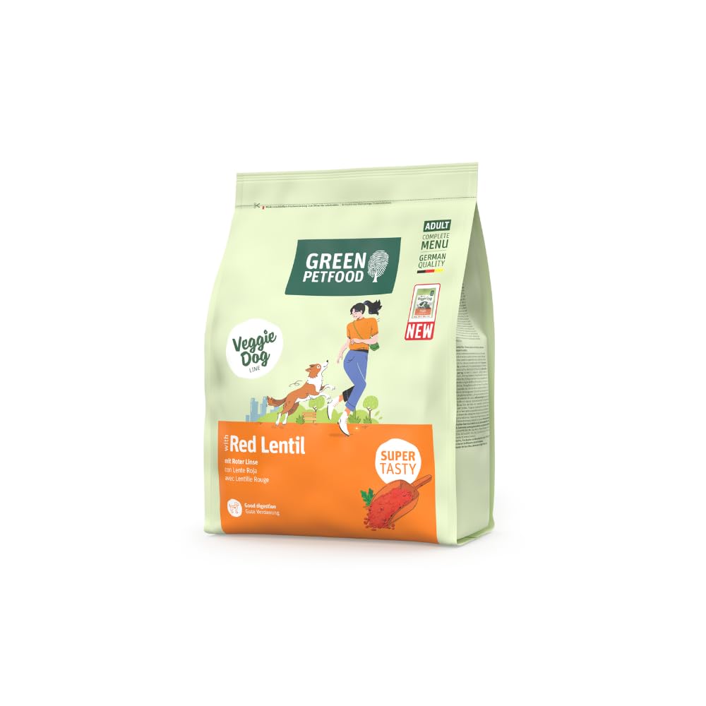 Green Petfood Red Lentil complete dog food | Vegetarian recipe | All breed sizes | For dogs with meat protein allergies | Sensitive digestion | 5x0.9kg bags