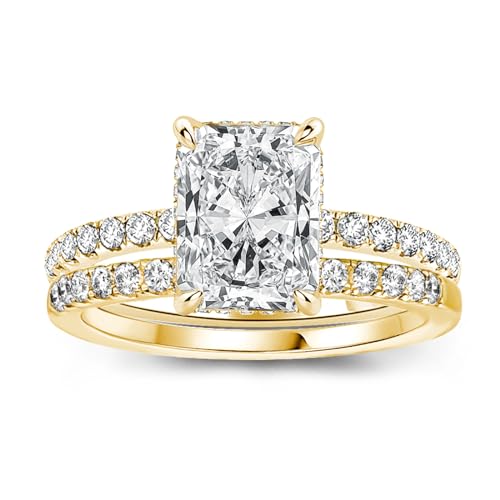 1.5ct Radiant Cut Engagement Ring for Women,Simulated Diamond Promise Ring in 18K Yellow Gold Plated 925 Sterling Silver