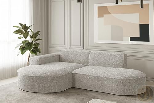 FRIDERIK-EU - Sofá de esquina, sofá de salón, sofá esquinero [crema (Ascot Pearl) - Izquierda] Muebles de salón, sofás y sofás, sofá, reposacabezas ajustables, respaldos retráctiles