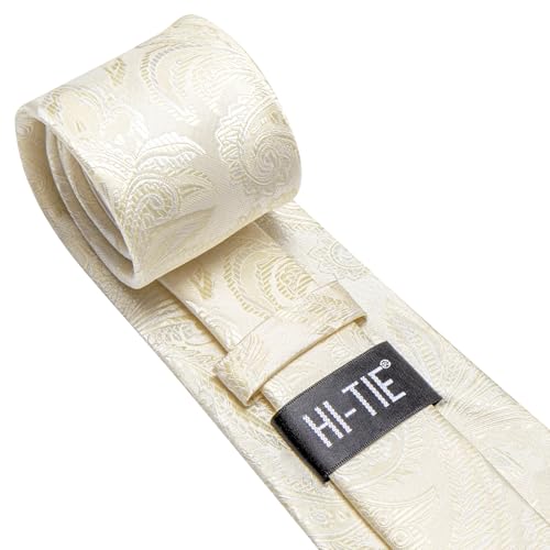 Image of Hi-Tie Silk Ties for Men Plaid Paisley Striped Necktie Pocket Square Cufflinks Set Formal Business
