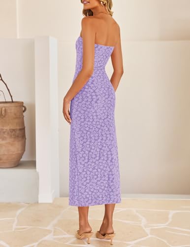 Image of ZESICA Women's 2026 Summer Floral Strapless Bodycon Midi Dress Off Shoulder Beach Formal Cocktail Wedding Guest Long Dresses
