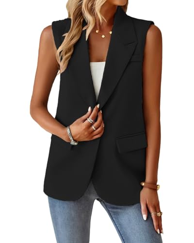 Women's Sleeveless Blazers Open Front Casual Blazer Vests Solid Color Lapel Single Button Lightweight Jackets Women3