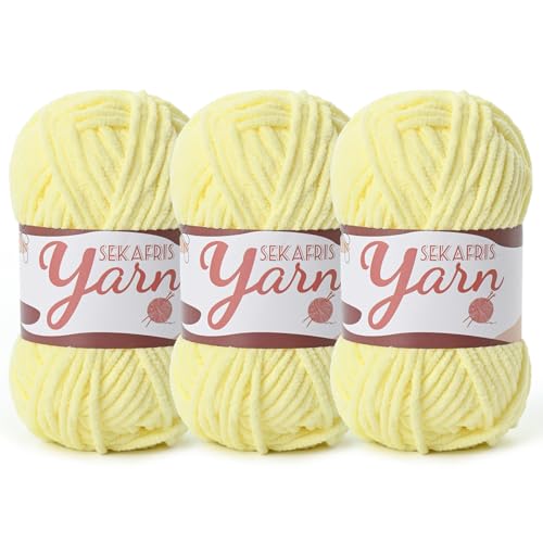 Image of 3 Pack Fluffy Velvet Yarn for Crocheting，Baby Blanket Yarn for Crocheting Soft，150g(196.8yds) Amigurumi Plush Chenille Crochet Yarns，Puzzle Yarns for Crochet Weaving Craft（3 Lemon Yellow）