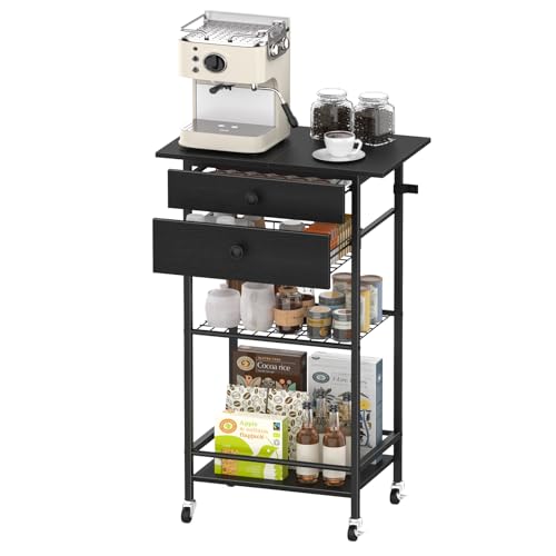 5-Tier Coffee Cart,33.6"H Small Coffee Bar Station for Home,Kitchen,Black