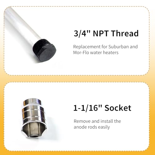 Image of RV Water Heater Tank Rinser RV Anode Rod, Water Heater Flush Wand & Socket Replacement for Suburban, Mor-Flo Water Heaters, Extends The Life of RV Water Heater