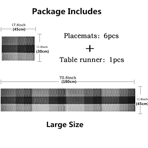 Xmkuwa Placemats, Washable Pvc Table Mats, Woven Vinyl Placemat For Dining Table Place Mats Set (6 Placemats And 1 Table Runner, Black And Grey) #TOP1