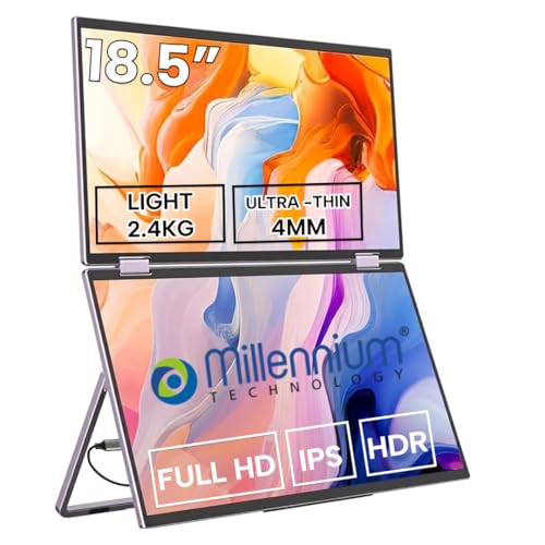 18.5" Tri-Screen Portable Foldable Dual Monitor with Single Wire ...