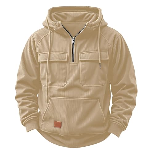 Mens Hoodies Long Sleeve Camo Quarter Zip Hooded Pullover Jacket Sweatshirt Tactical Workout Hoodie