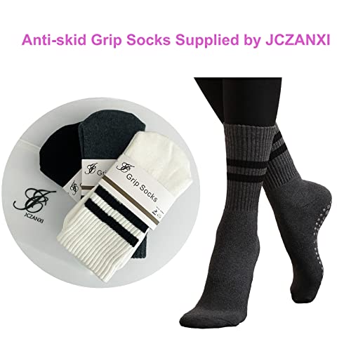 Jczanxi Yoga Socks With Grips For Women, Non Slip Grip Socks For Yoga, Pilates, Barre, Home&Hospital | Ideal Cushioned Crew Socks(Stripe Grey) #TOP1