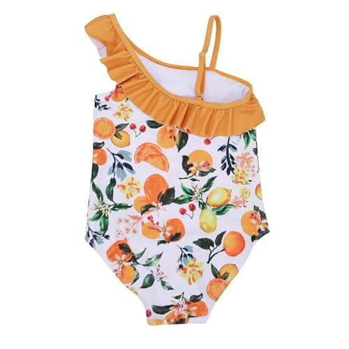 LIZENS Girls' Swimwear One Shoulder Ruffle One Piece Beach Bathing Suit for Girls Fruit Floral Toddler Kids Swimsuit2