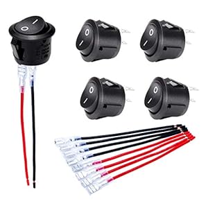 DaierTek ON Off Round Rocker Switches SPST 20mm Mini 12 Volt DC Mini Circle Toggle Switch 12V for Car Automotive RV 2 Pin Switch 120V Wired KCD1-5Pack