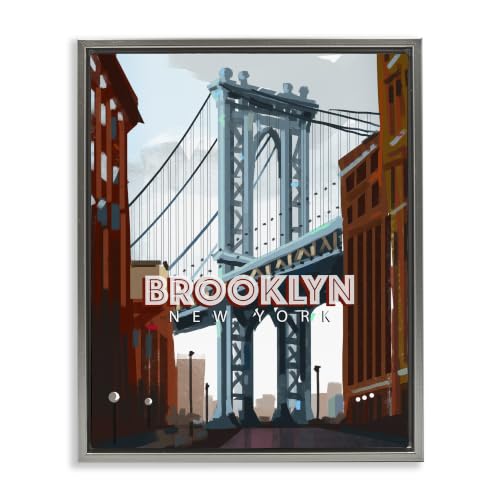 Brooklyn Bridge Urban Cityscape, 25 x 31 Inch Canvas in Floater Frame