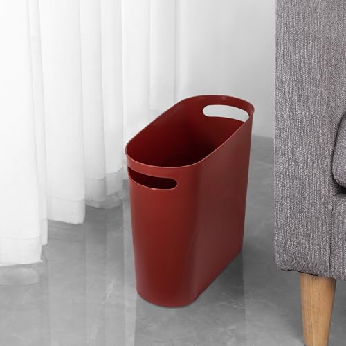 Image of rejomiik Small Trash Can, 3.5 Gallon Slim Garbage Can Plastic Waste Basket with Handles Container Bin for Narrow Spaces Bathroom, Bedroom, Kitchen, Office at Home, Red