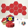 Dexmoko Self-Adhesive Acoustic Panels [390 lbs/yd³ Ultra-High Density], 2nd Generation Sound Absorbing Panel, Professional Level Sound Panel, Polyester Soundproof Foam [Large Hexagon, Red]