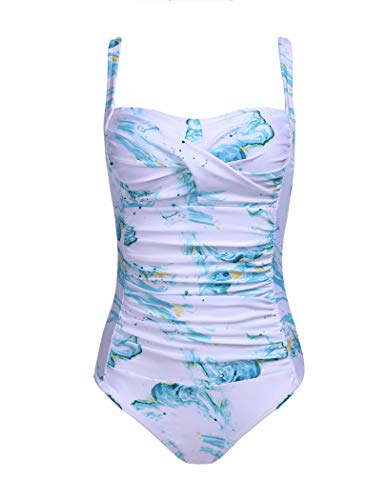 Ekouaer Swimwear for Women One Piece Bathing Suit Tummy Control Swim Suit,Green Spray