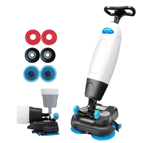 JIYINGHUI Walk Behind Floor Scrubber Dryer, 18” Cleaning Width, 360° Rotating Head, 240 RPM, 13000 Sq Ft/H,for Home Office Small Commercial Spaces Tile Sealed Floors White