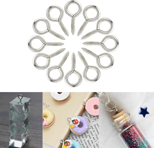 KEWAYO 400 Stück 10 mm kleine Schraubösen, Mini Schraubösenstifte mit Gewinde Metallösen Schraubhaken Ösenschrauben für Schmuckherstellung Anhänger Perlen DIY Basteln (Silber)